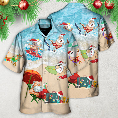 Christmas Santa Play On Beach - Hawaiian Shirt - Owls Matrix LTD