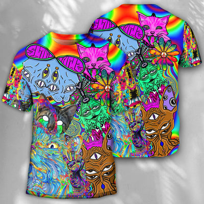 Hippie Cat Break My Mind - Round Neck T-shirt - Owls Matrix LTD