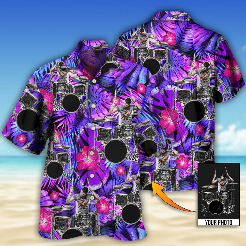Drum Purple Tropical Style Custom Photo - Hawaiian Shirt - Owls Matrix LTD