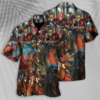 Horse Racing Colorful - Hawaiian Shirt - Owls Matrix LTD