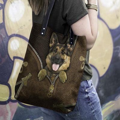 German Shepherd Dog Cute - Leather Hand Bag - Owls Matrix LTD