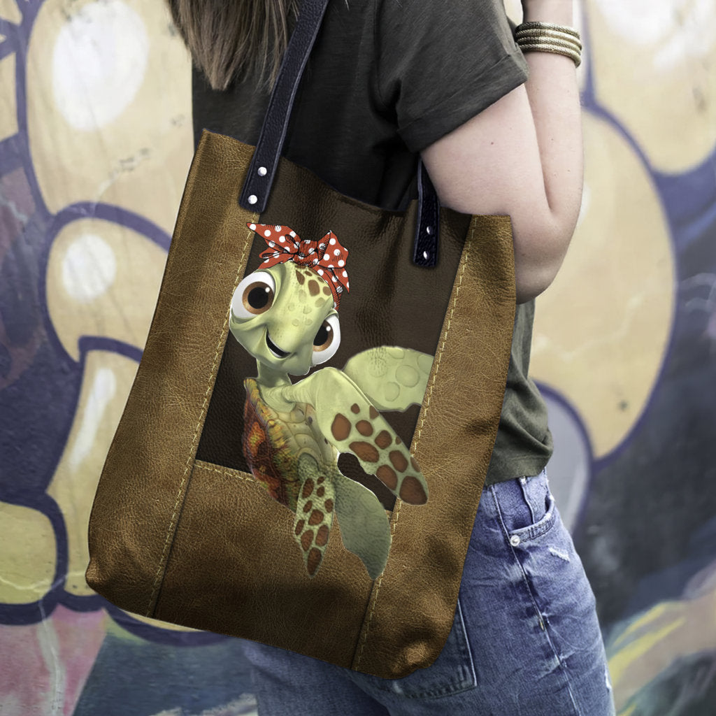 Turtle Cute Funny In My Bag - Leather Hand Bag - Owls Matrix LTD
