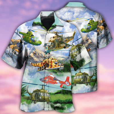Helicopter Real Pilots Don't Need Runway Mountain Sky - Hawaiian Shirt - Owls Matrix LTD