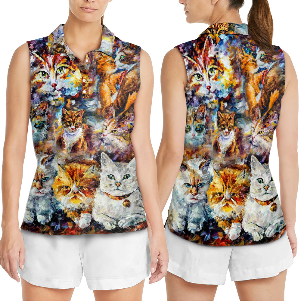 Cat Art Lover Cat Colorful Mixer - Women's Polo Shirt - Owls Matrix LTD