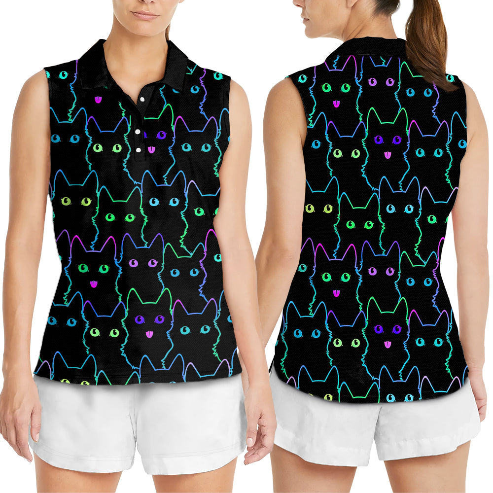 Cat Cute Little Neon Style - Women's Polo Shirt - Owls Matrix LTD