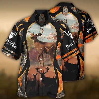 Hunting Deer Orange Camo Background - Hawaiian Shirt - Owls Matrix LTD