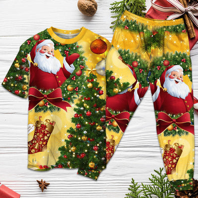 Christmas Tree Yellow Santa Claus - Pajamas Short Sleeve - Owls Matrix LTD