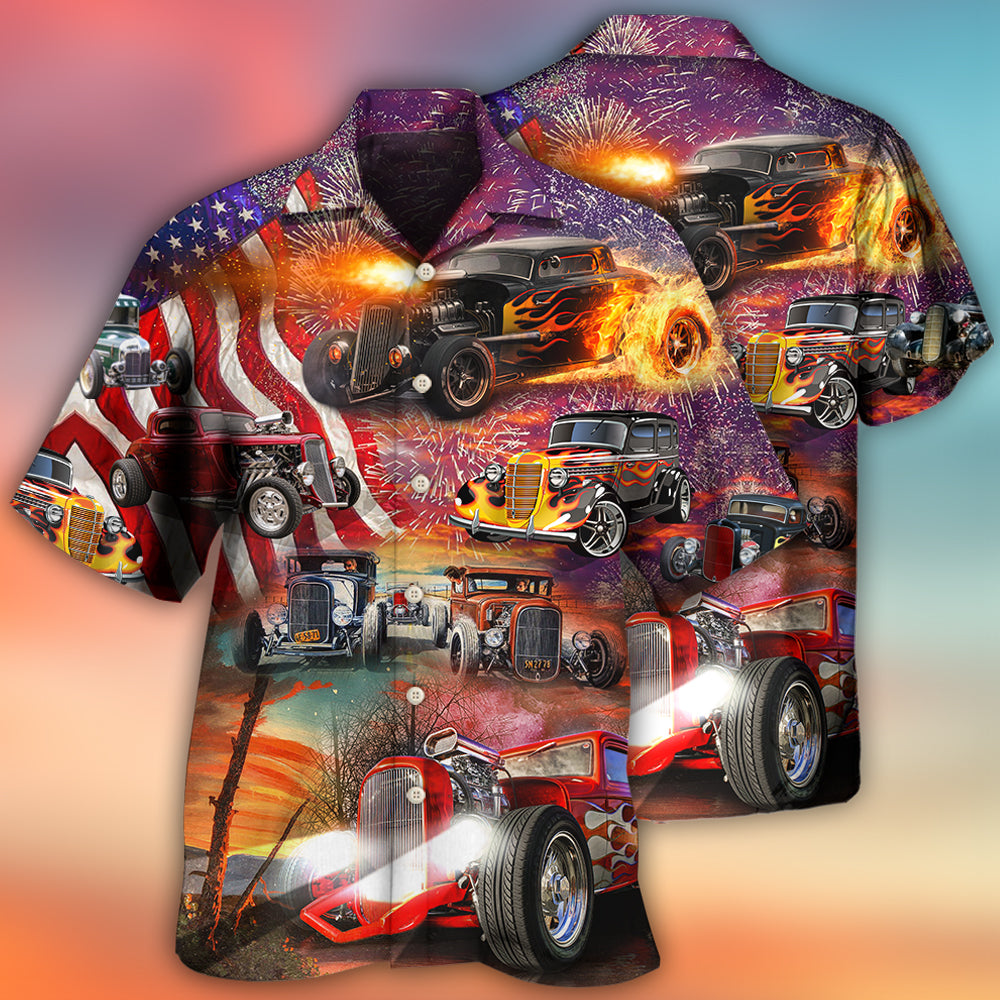 Hot Rod Independence Day Firework Happy - Hawaiian Shirt - Owls Matrix LTD