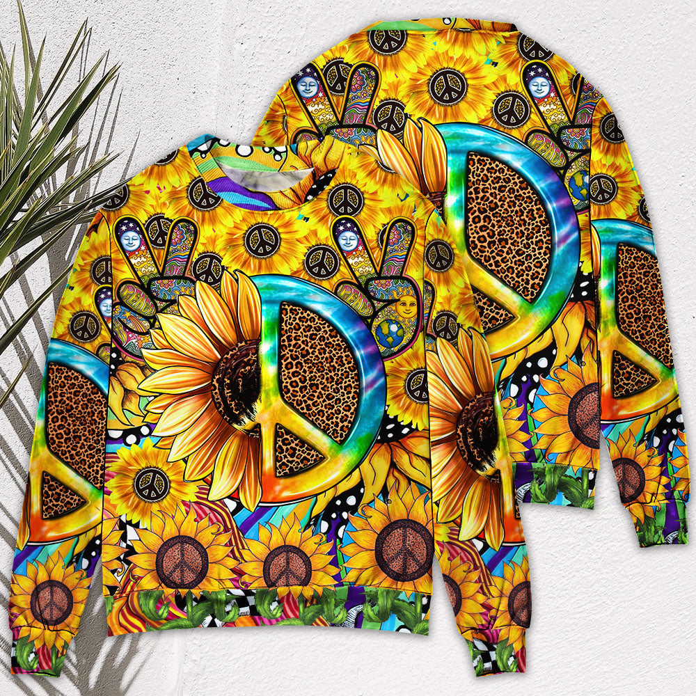 Hippie Sunflowers Peace Sign Style - Sweater - Ugly Christmas Sweaters - Owls Matrix LTD