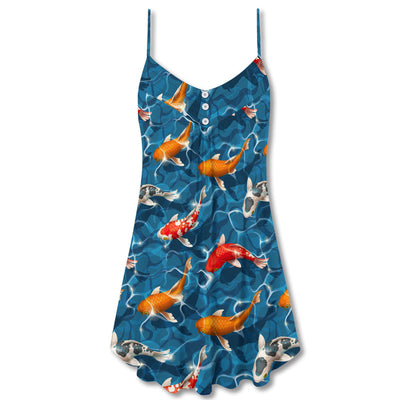 Koi Fish Swim Artificial Ponds - V-neck Sleeveless Cami Dress - Owls Matrix LTD