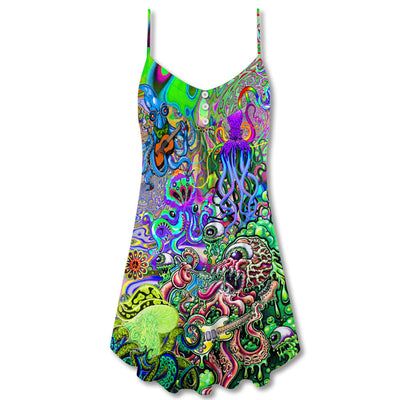Hippie Funny Octopus Love Music - V-neck Sleeveless Cami Dress - Owls Matrix LTD