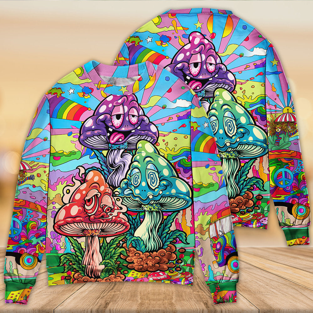 Hippie Mushroom Colorful Hippie Happy Life - Sweater - Ugly Christmas Sweaters - Owls Matrix LTD