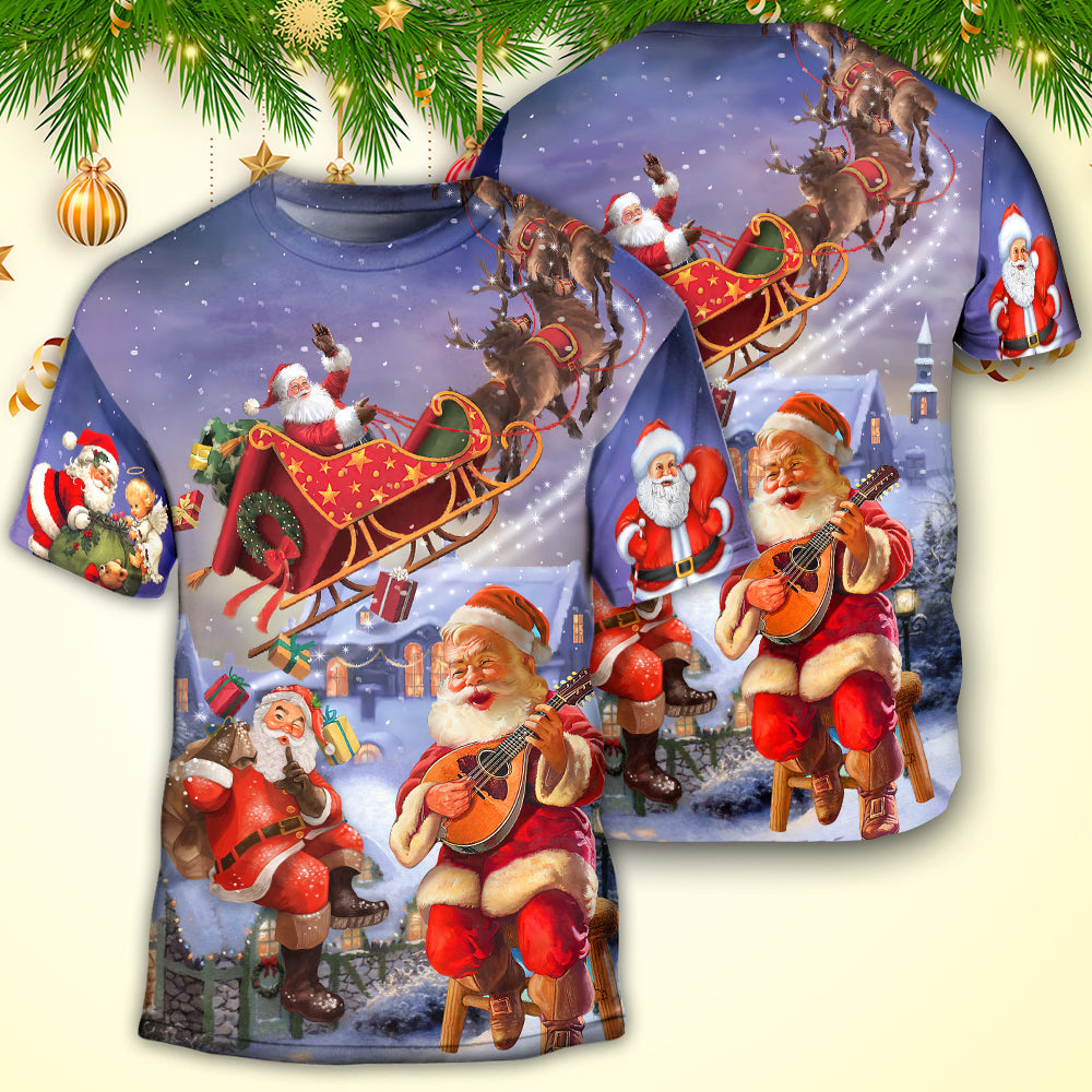 Christmas Santa Claus Funny Art Style - Round Neck T-shirt - Owls Matrix LTD