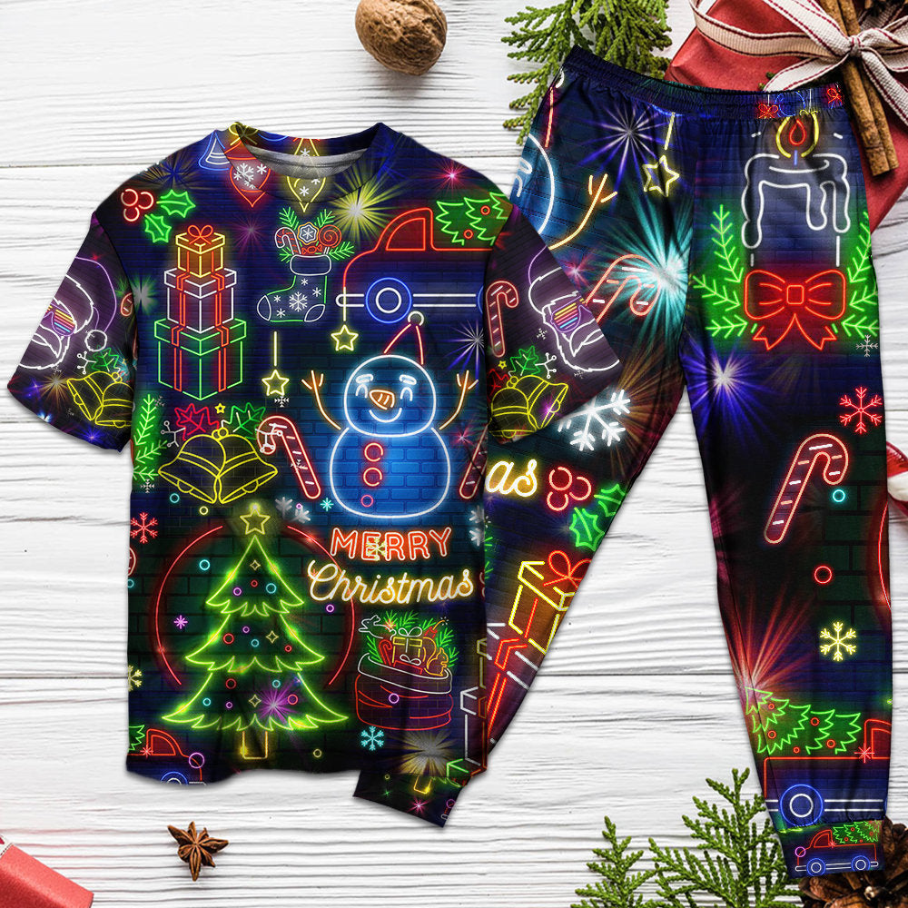 Christmas Bright Neon Lighting - Pajamas Short Sleeve - Owls Matrix LTD