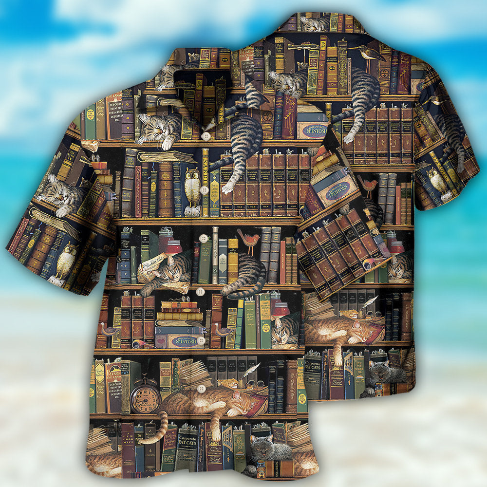 Book And Cat Vintage - Hawaiian Shirt - Owls Matrix LTD