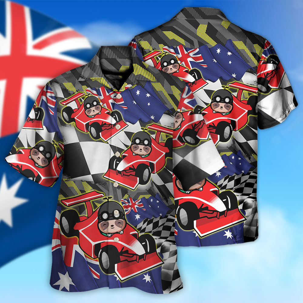 Sloth Racing Formula One Car Racing Australian Vibe - Hawaiian Shirt - Owls Matrix LTD