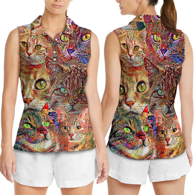 Cat Art Lover Cat Colorful - Women's Polo Shirt - Owls Matrix LTD