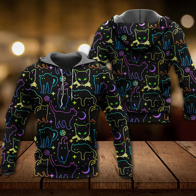 Cat Neon Colorful Playing With Kitten Magical - Hoodie - Owls Matrix LTD