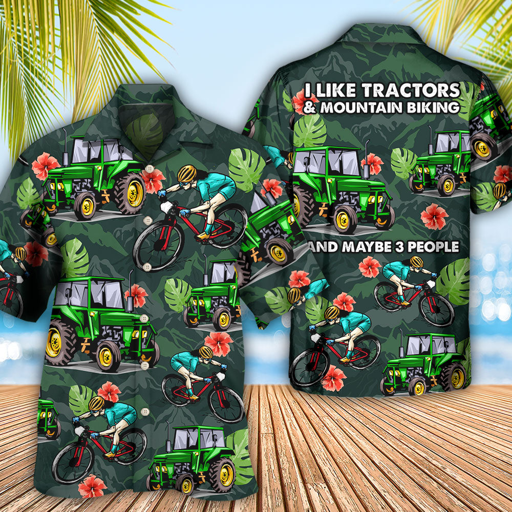 Tractor I Like Tractors And Moutain Biking - Hawaiian Shirt - Owls Matrix LTD