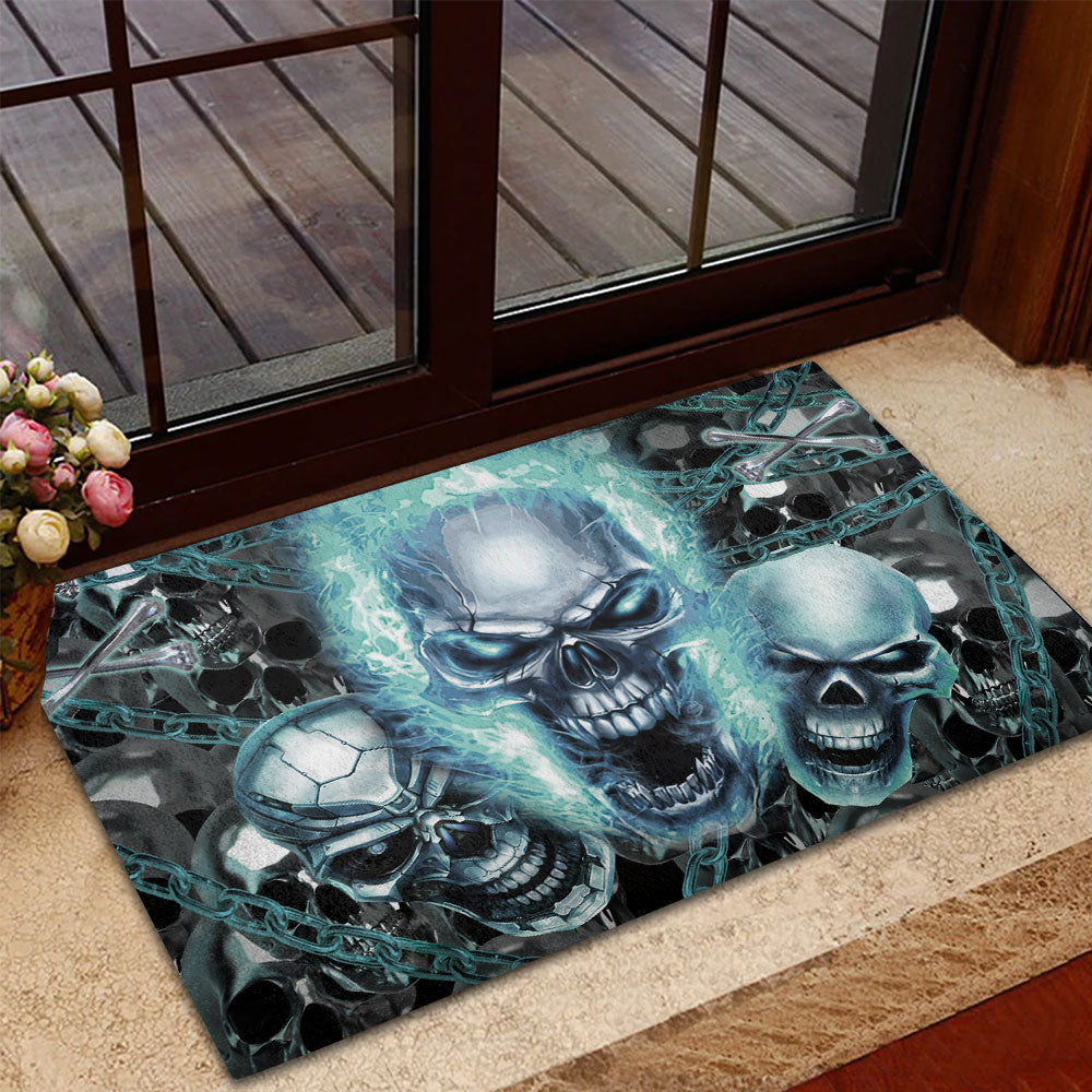 Skull Blue Flame Screaming - Doormat - Owls Matrix LTD