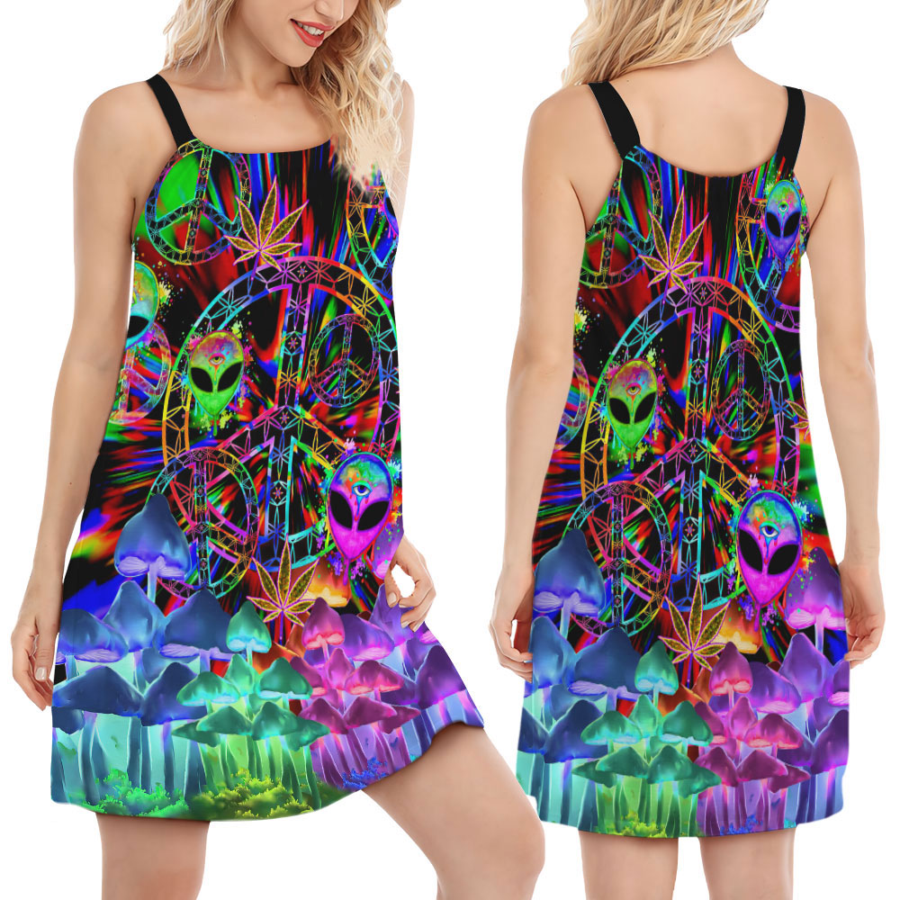 Hippie Alien Peace Color - Women's Sleeveless Cami Dress - Owls Matrix LTD