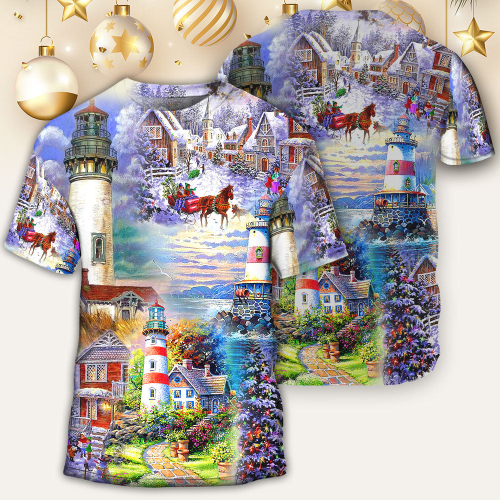 Lighthouse Christmas Santa Be A Lighthouse - Round Neck T-shirt - Owls Matrix LTD