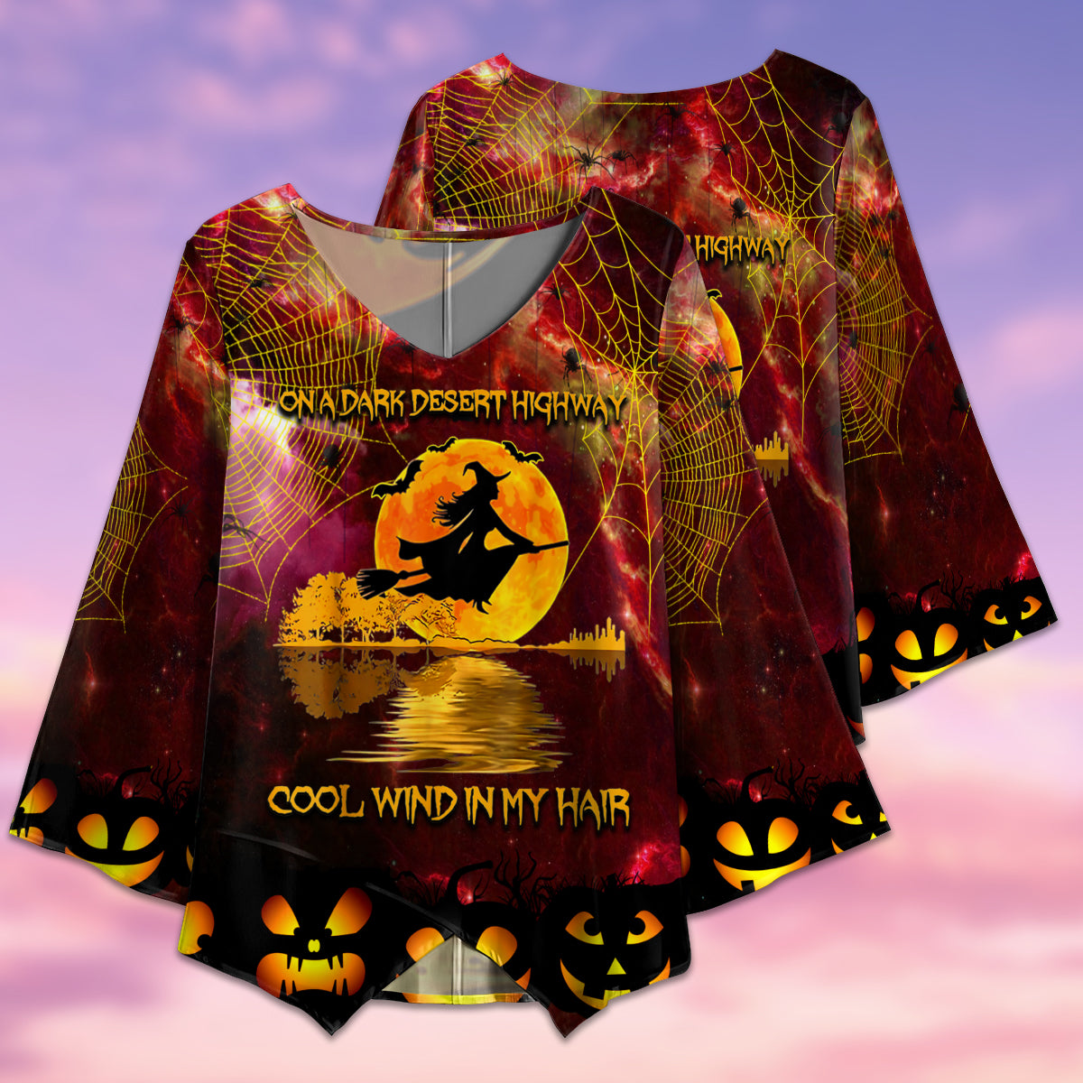 Hippie Halloween On A Dark Desert Highway Cool Wind In My Hair Witch - V-neck T-shirt - Owls Matrix LTD