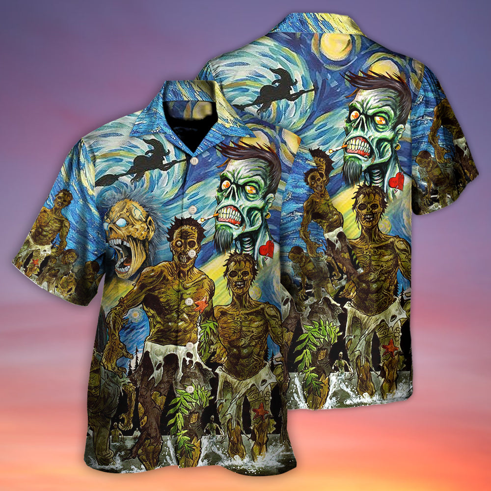 Halloween Zombie Crazy Starry Night Funny Boo Art Style - Hawaiian Shirt - Owls Matrix LTD