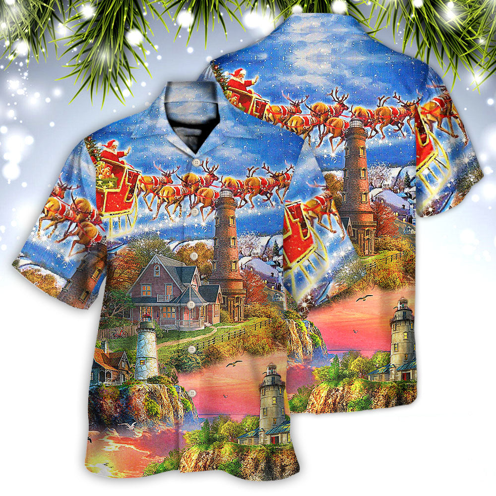 Lighthouse Christmas Santa Shine Like A Lighthouse - Hawaiian Shirt - Owls Matrix LTD