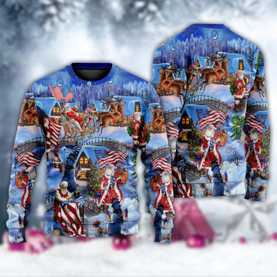 America Christmas Patriotic Santa Claus - Sweater - Ugly Christmas Sweaters - Owls Matrix LTD