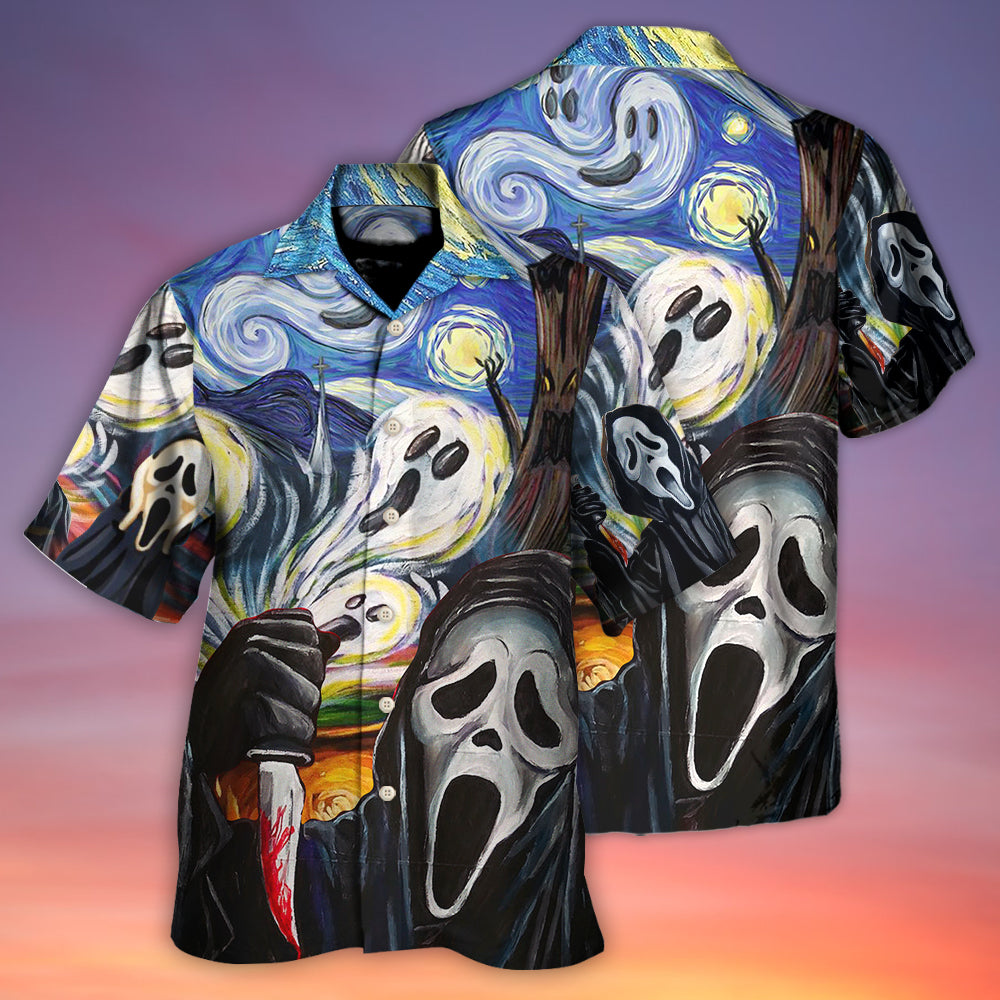 Halloween Ghost Scream Starry Night Funny Boo Art Style - Hawaiian Shirt - Owls Matrix LTD