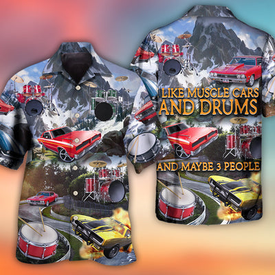 Car Muscle Car And Drum Racing Music Lover - Hawaiian Shirt - Owls Matrix LTD