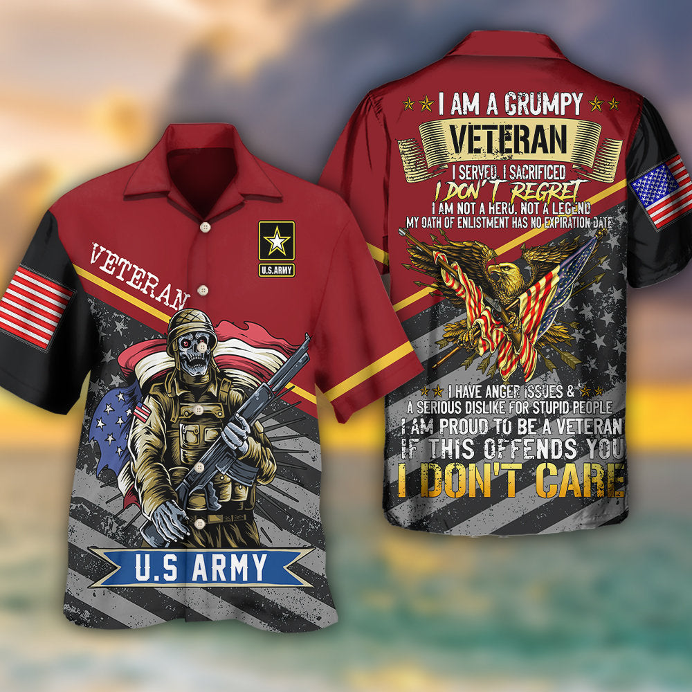 Veteran U.S Army I Am A Grumpy Veteran - Hawaiian Shirt - Owls Matrix LTD