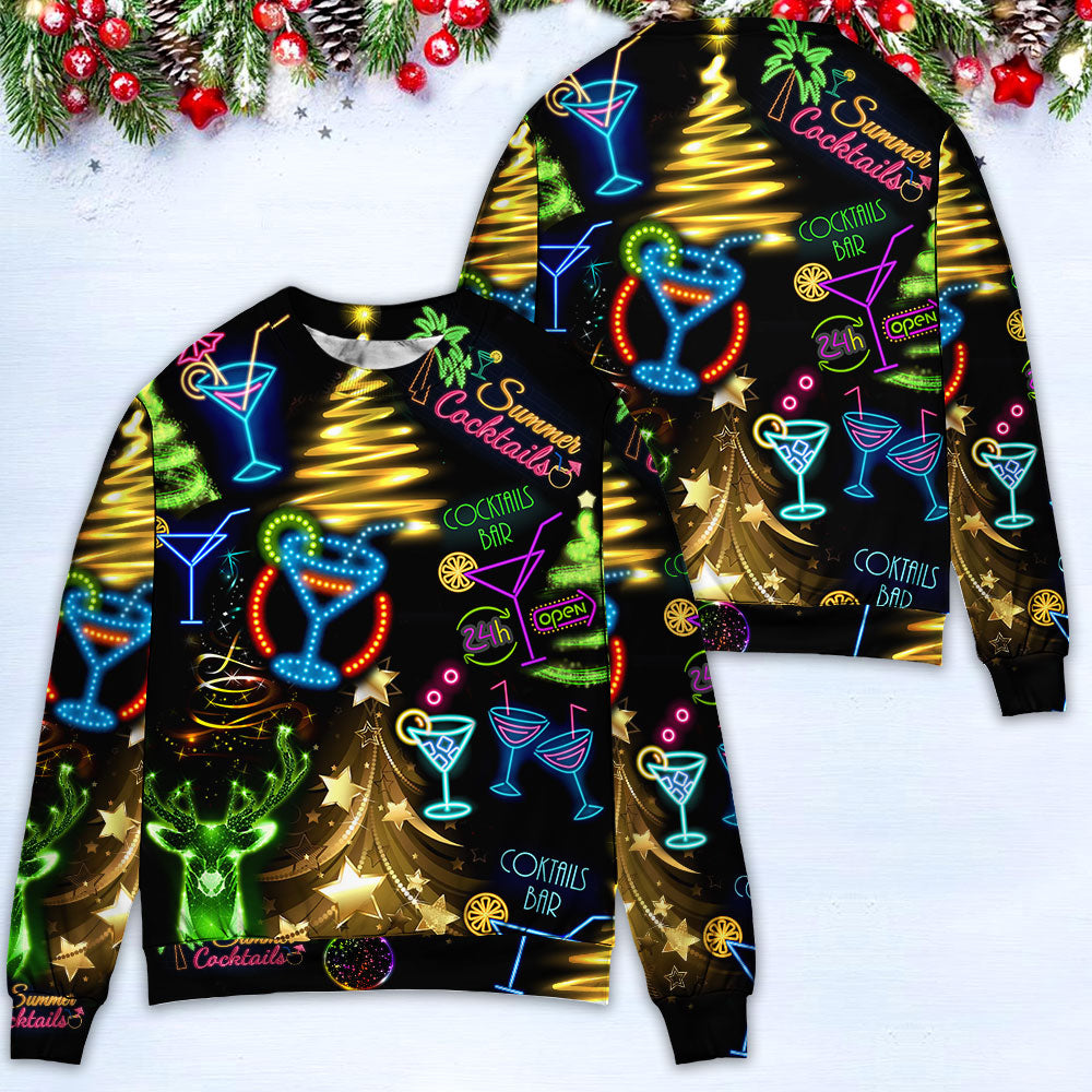 Cocktail Christmas Neon Art Drinking - Sweater - Ugly Christmas Sweaters - Owls Matrix LTD