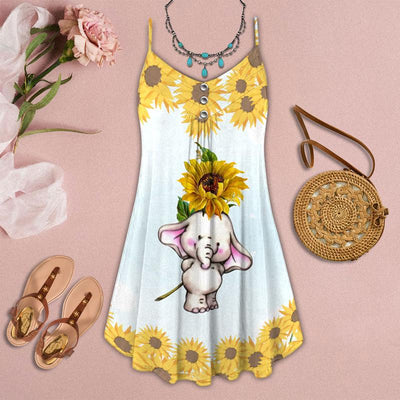 Elephant Loves Summer Beautiful Sunflower - Summer Dress - Owls Matrix LTD