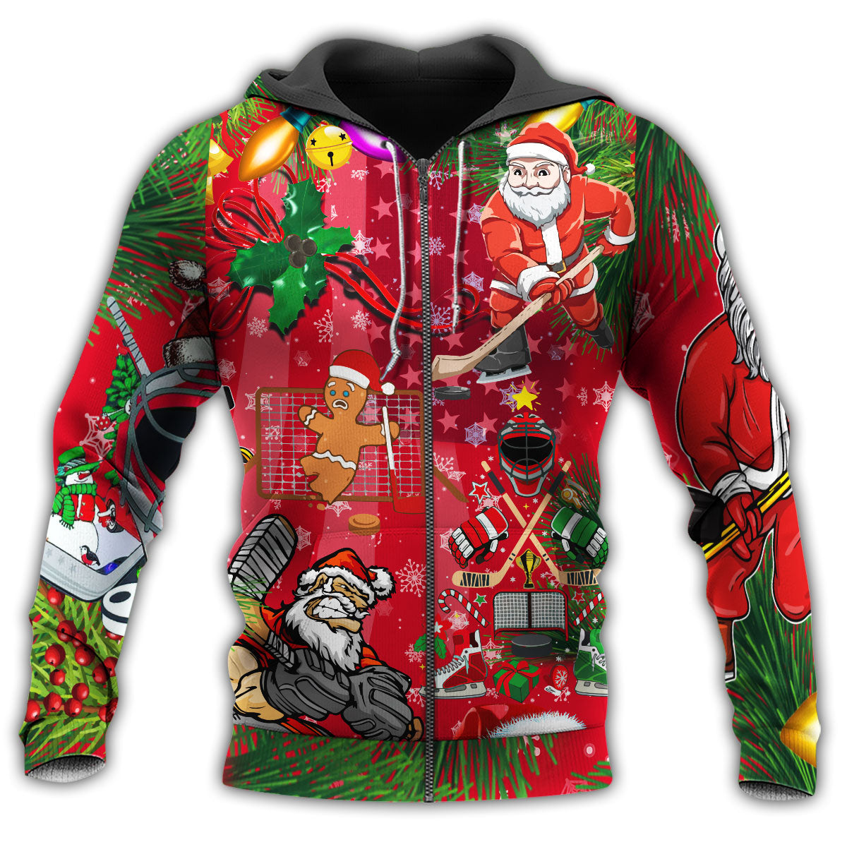 Zip Hoodie / S Hockey Christmas Come On Play Hockey With Red Style - Hoodie - Owls Matrix LTD