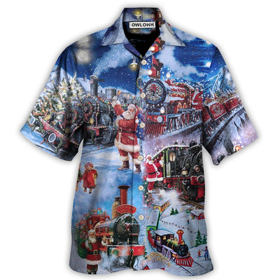 Hawaiian Shirt / Adults / S Train Christmas Santa And Train Happiness - Hawaiian Shirt - Owls Matrix LTD