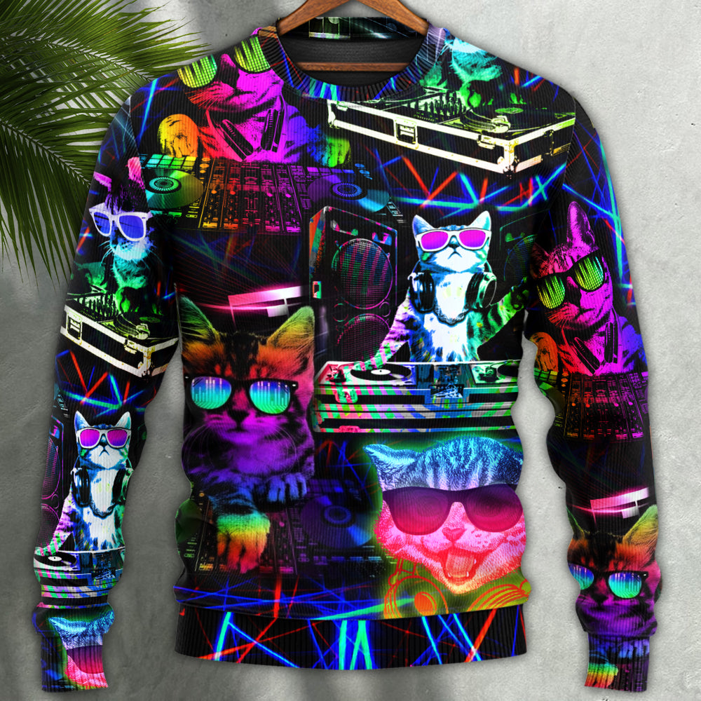 Cat DJ Cool Life - Sweater - Ugly Christmas Sweaters - Owls Matrix LTD