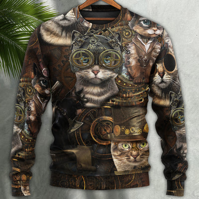 Cat Streampunk Vitage Life - Sweater - Ugly Christmas Sweaters - Owls Matrix LTD