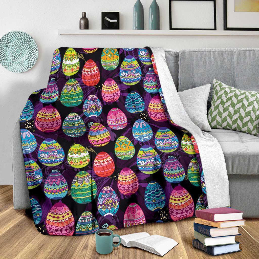 Easter Eggs Pattern Purple Happy Easter Day - Flannel Blanket - Owls Matrix LTD
