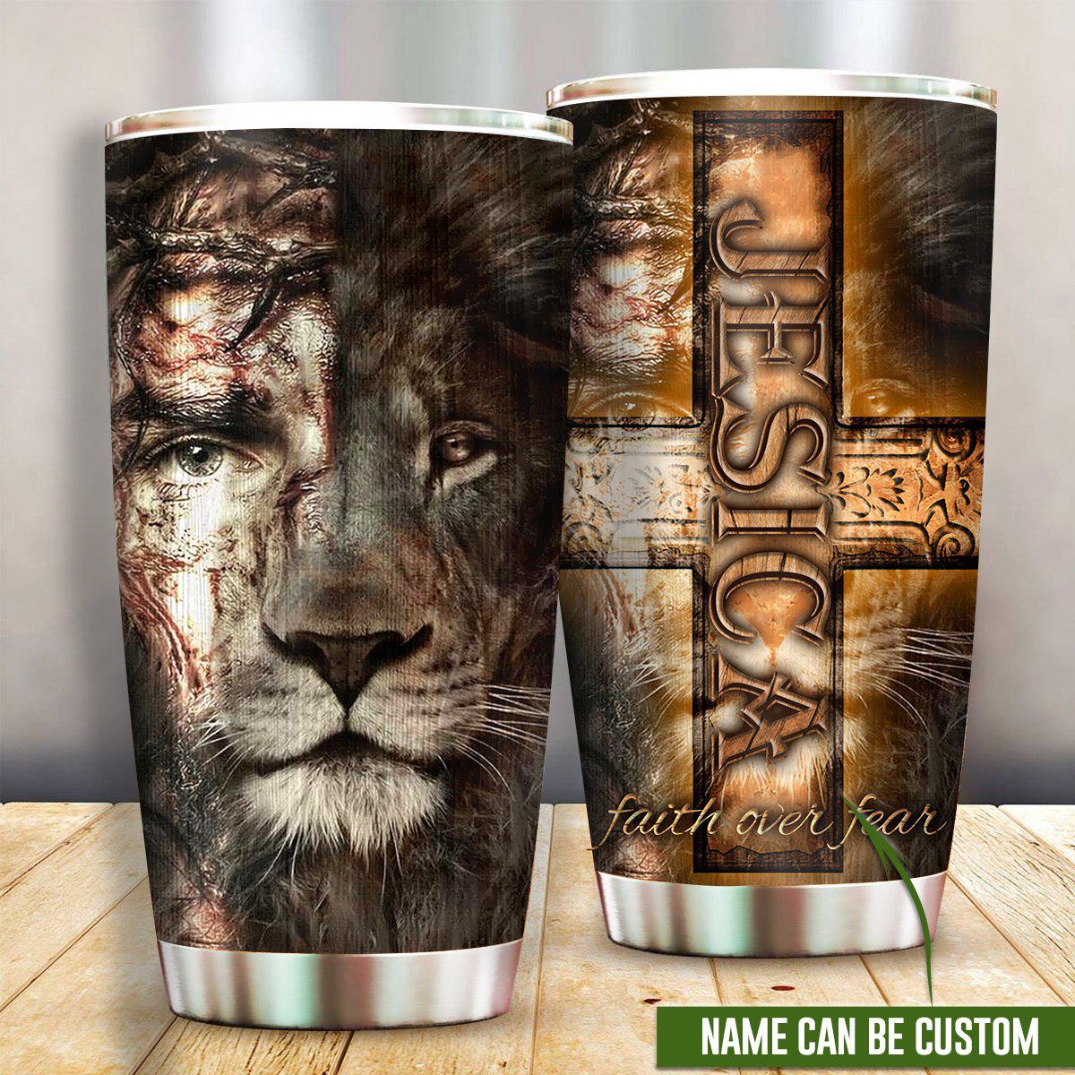 Jesus Lion Faith Over Fear Personalized - Tumbler - Owls Matrix LTD