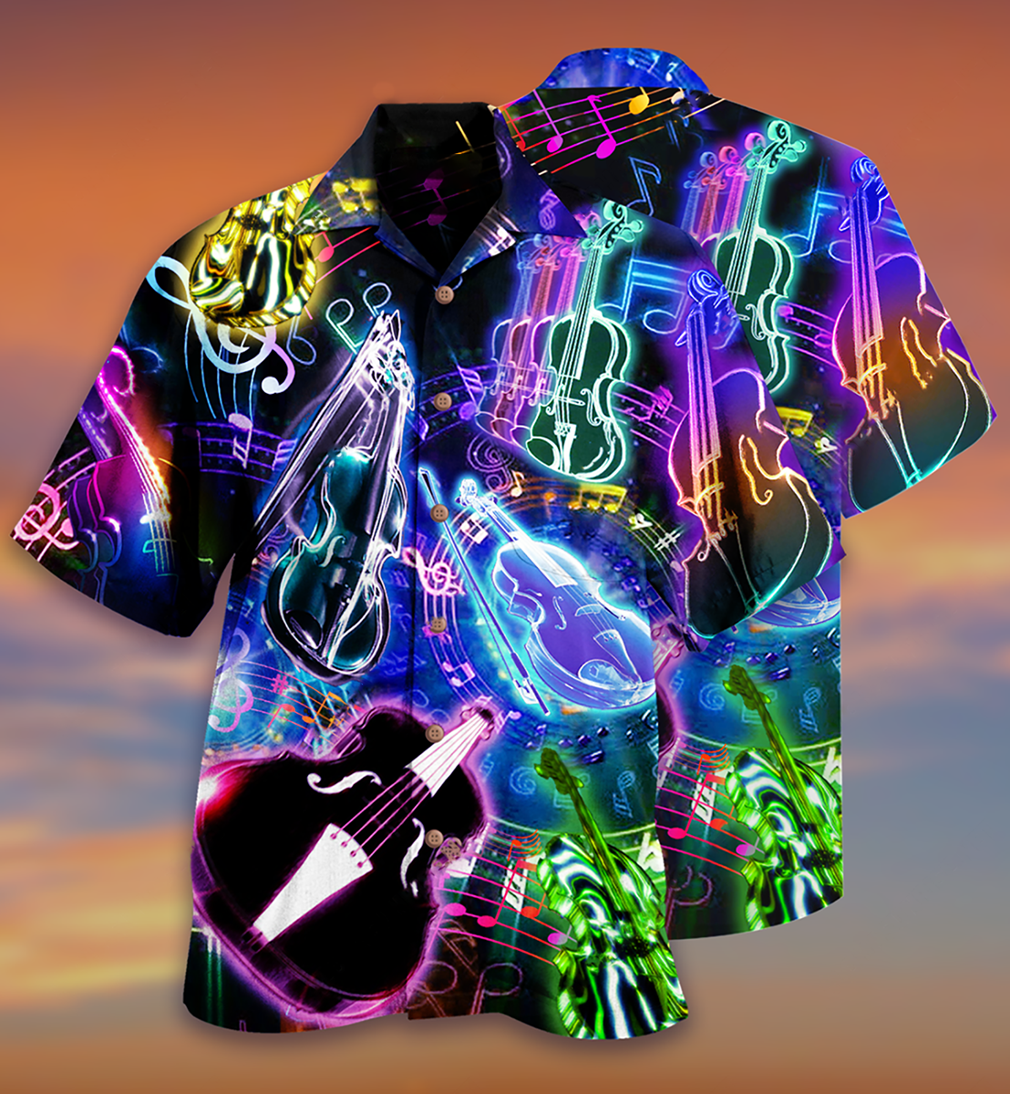 Violin Music Neon Style - Hawaiian Shirt - Owls Matrix LTD