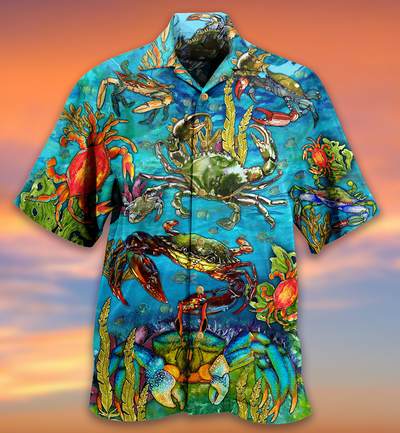 Crab Love Ocean Blue Art Style - Hawaiian Shirt - Owls Matrix LTD