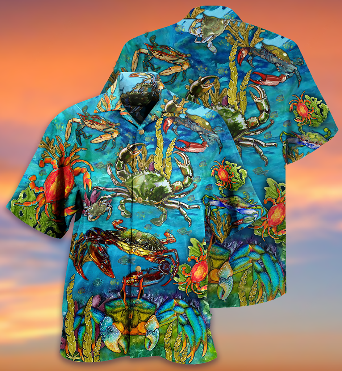 Crab Love Ocean Blue Art Style - Hawaiian Shirt - Owls Matrix LTD