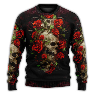 Christmas Sweater / S Skull And Roses Art - Sweater - Ugly Christmas Sweaters - Owls Matrix LTD