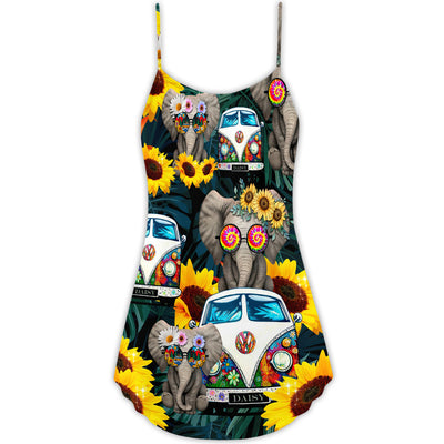 Hippie Elephant Wonderful Camping - V-neck Sleeveless Cami Dress - Owls Matrix LTD