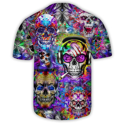 Hippie Skull Hippie Color Flowers - Baseball Jersey - Owls Matrix LTD