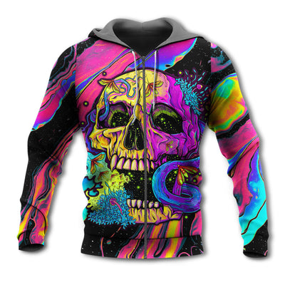 Zip Hoodie / S Skull And moth Night Butterfly Neon Style - Hoodie - Owls Matrix LTD