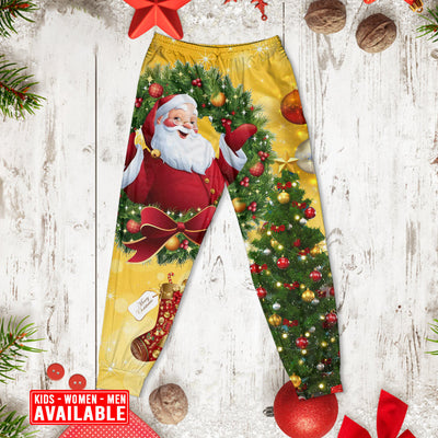 Christmas Tree Yellow Santa Claus - Pajamas Long Sleeve - Owls Matrix LTD