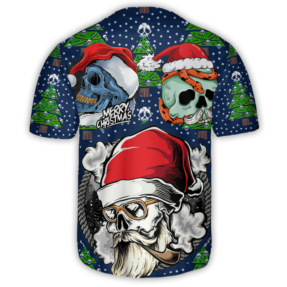 Skull With Santa Hat Merry Christmas - Baseball Jersey - Owls Matrix LTD